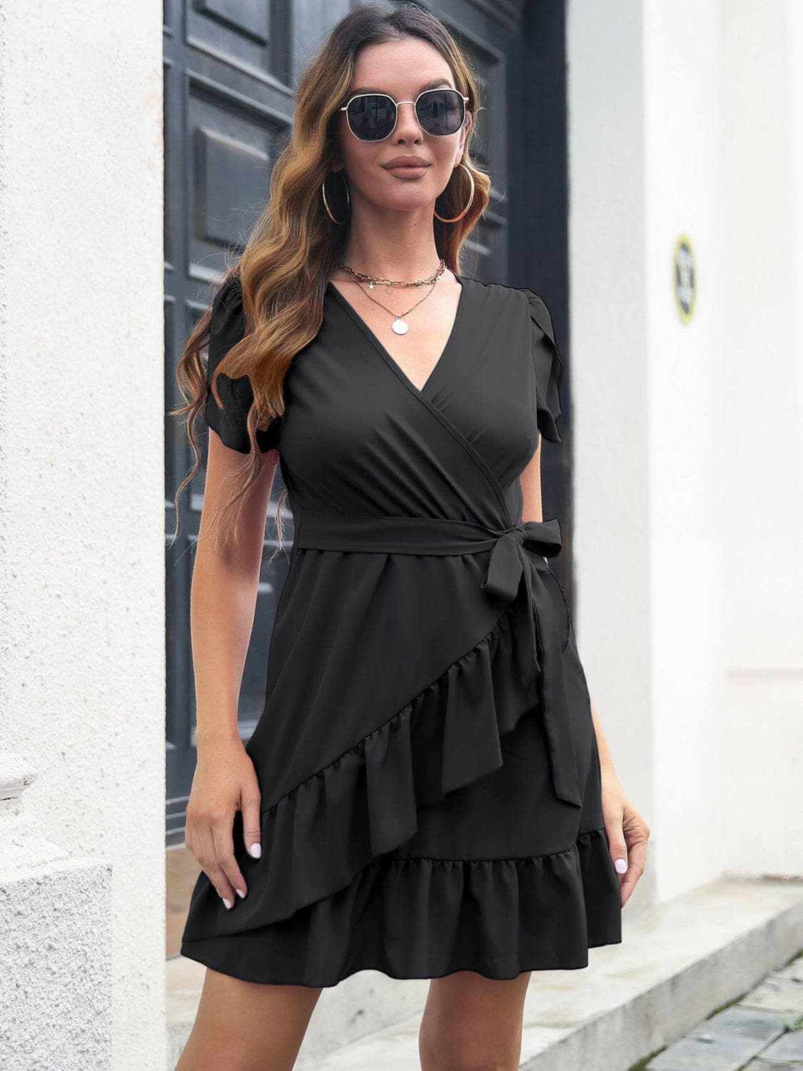 Chic surplice dress with sheer details - Love Salve